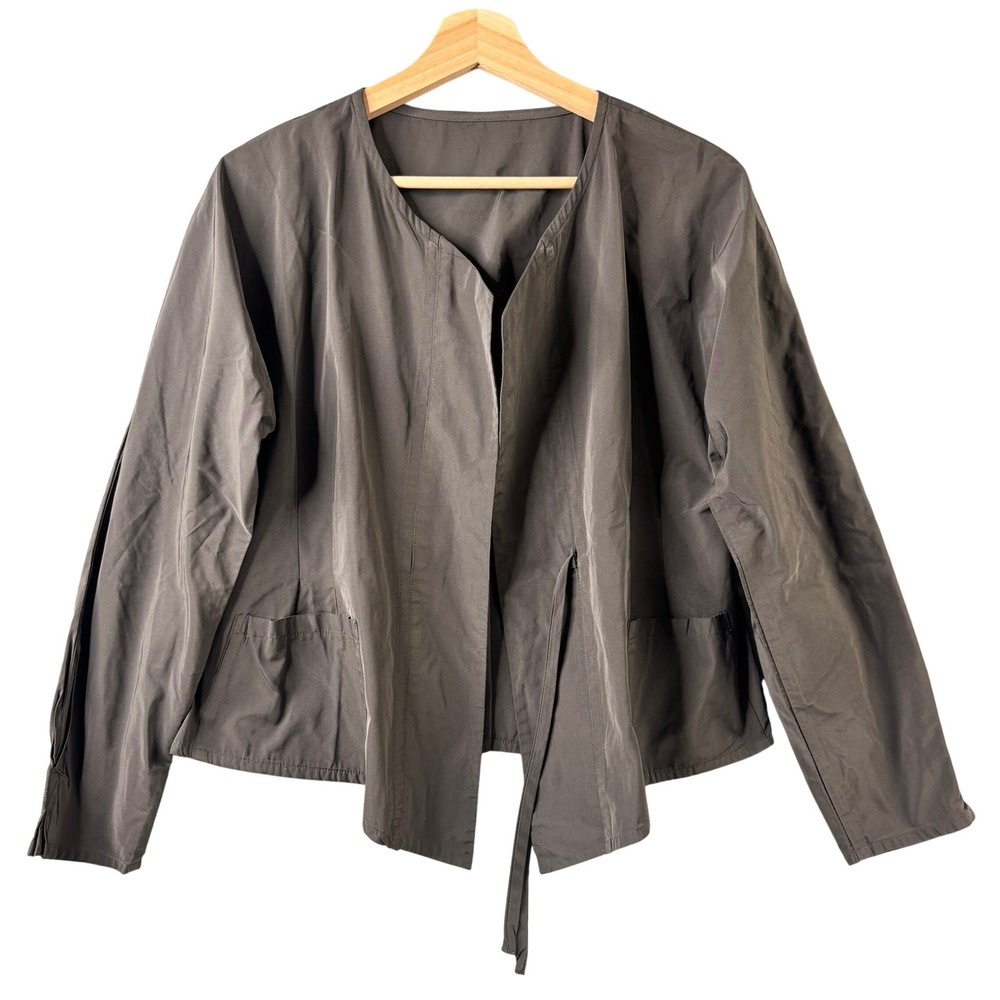 Babette SF Brown Open Front Tie Jacket Small P Long sleeve Lagenlook 15T8239